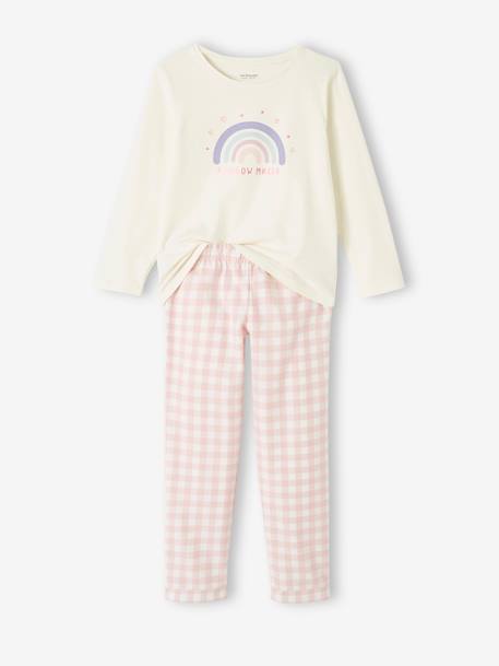 Mädchen Schlafanzug mit Flanellhose, Regenbogen - rosa - 1