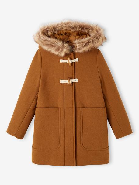 Mädchen Dufflecoat mit Kapuze & Knebelknöpfen - camelfarben+nachtblau - 2