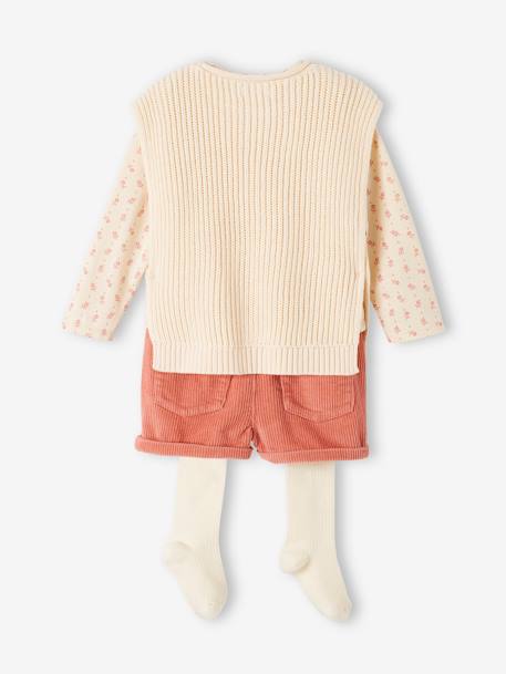 Mädchen Baby-Set: Shirt, Shorts, Pullunder & Strumpfhose - altrosa - 8