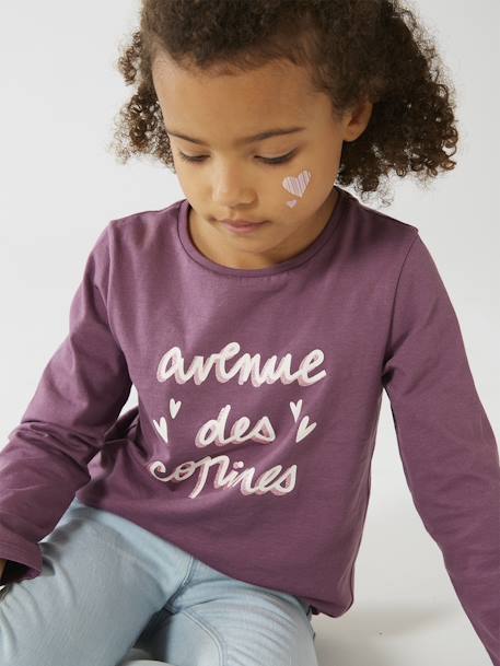 Mädchen Shirt mit Messageprint BASIC Oeko-Tex - bronze+dunkelbraun+graublau+rosenholz+violett - 18