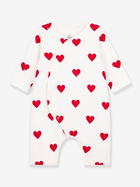 Warmer Baby Ripp-Overall mit Herzen PETIT BATEAU, Bio-Baumwolle - weiß bedruckt - 1