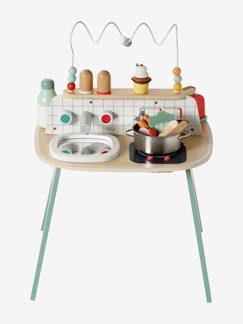 Spielzeug-Baby-Tasten & Greifen-Kinder Activity-Tisch mit Spielküche, Holz FSC®