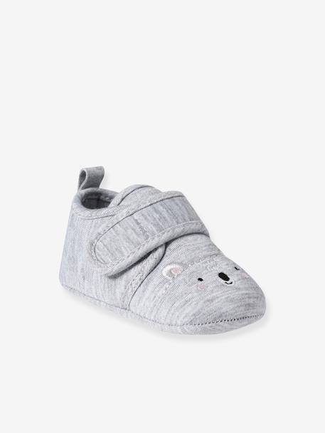 Baby Stoff-Krabbelschuhe mit Klett - grau meliert - 1