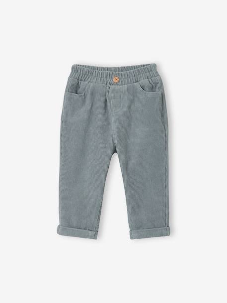 Baby Cordhose mit Schlupfbund - graublau+moosgrün - 1