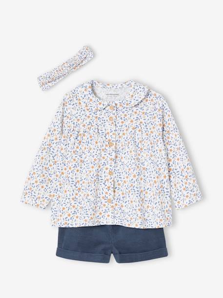 Mädchen Baby-Set: Shirt, Shorts & Haarband Oeko-Tex - wollweiß - 1
