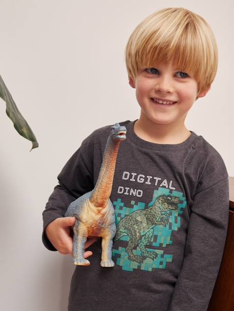 Jungen Shirt mit Dinoprint - grau meliert - 1