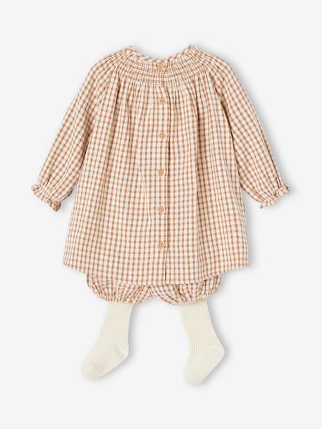 Mädchen Baby-Set: Kleid, Shorts & Strumpfhose - pekannüsse - 4