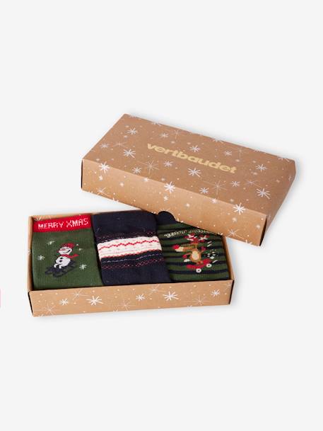 Jungen Weihnachts-Geschenkset: 3er-Pack Socken Oeko-Tex - tannengrün - 5