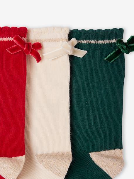 Mädchen Weihnachts-Geschenkset: 3er-Pack Socken mit Schleife - rot - 2