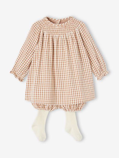 Mädchen Baby-Set: Kleid, Shorts & Strumpfhose - pekannüsse - 1