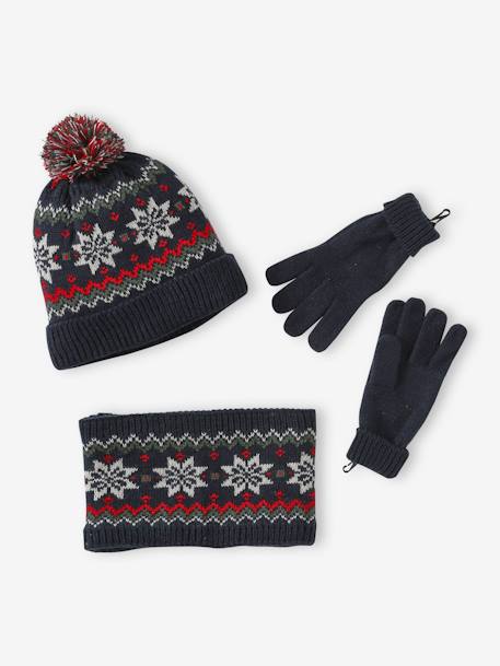 Jungen Weihnachts-Geschenkset: Mütze, Handschuhe & Rundschal - marine - 6