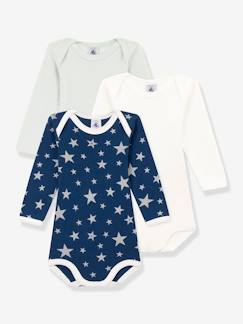 Babymode-Bodys-3er-Pack Baby Langarm-Bodys PETIT BATEAU, nachtleuchtende Sterne