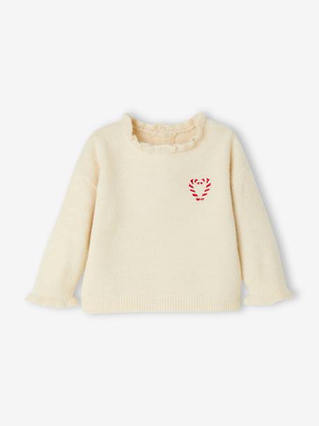 Baby Weihnachts-Pullover mit Rüschenkragen - wollweiß - 1