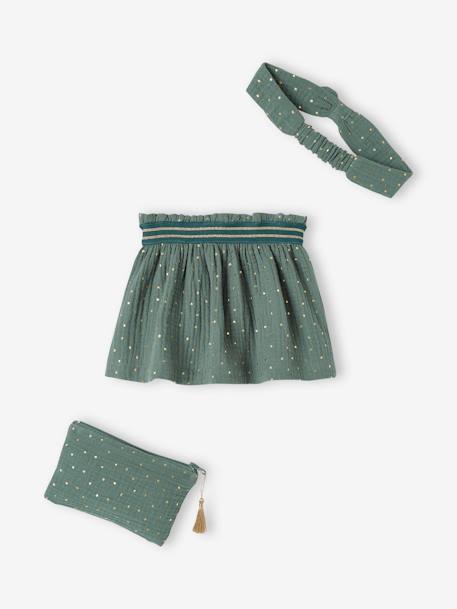 Baby-Set: Rock, Haarband & bestickte Tasche - smaragdgrün - 2