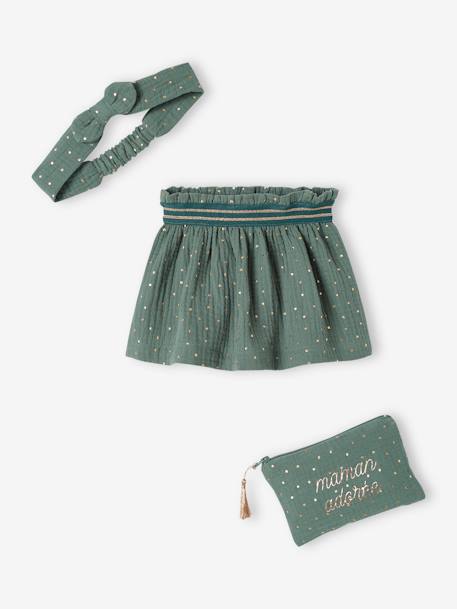 Baby-Set: Rock, Haarband & bestickte Tasche - smaragdgrün - 5
