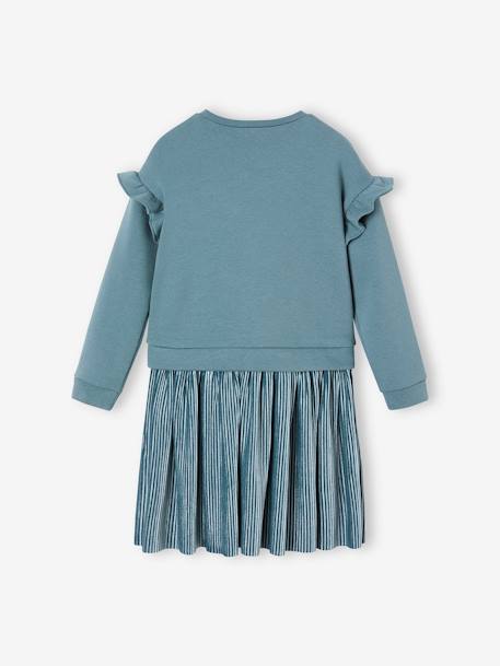 Festliches Mädchen 2-in-1-Kleid: Pailletten und Plisseerock aus Samt - graublau+zartrosa - 2