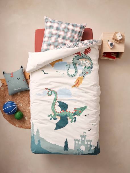 Kinder Bettwäsche-Set DRACHE mit Recycling-Baumwolle Oeko-Tex - weiß bedruckt - 1