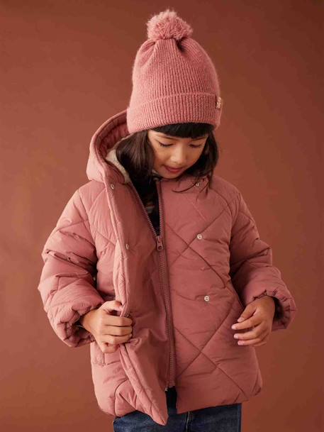 Mädchen Kapuzen-Steppjacke mit Teddyfleece-Futter, Wattierung Recycling-Polyester - blush - 8