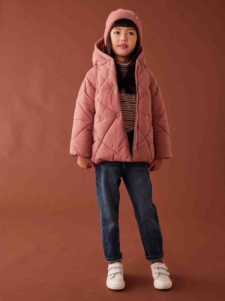 Mädchen Kapuzen-Steppjacke mit Teddyfleece-Futter, Wattierung Recycling-Polyester - blush - 1