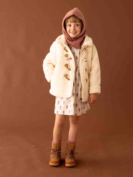 Mädchen Teddyfleece-Mantel mit Knebelverschluss, Wattierung Recycling-Polyester - wollweiß - 3