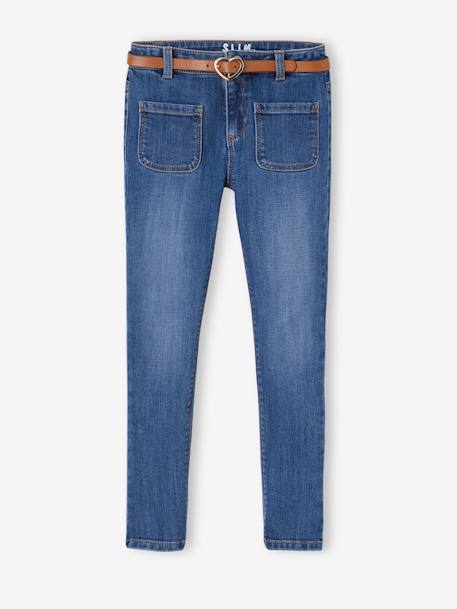 Die UNVERWÜSTLICHE, robuste Mädchen Jeans, Slim-Fit mit Gürtel - blue stone+grau - 1