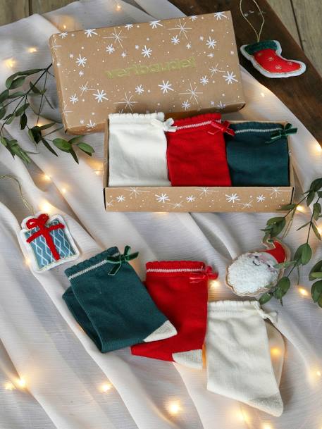 Mädchen Weihnachts-Geschenkset: 3er-Pack Socken mit Schleife - rot - 1