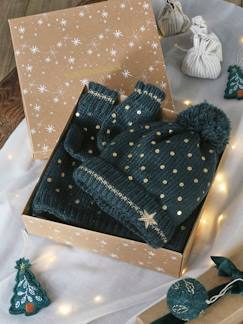 -Mädchen Weihnachts-Geschenkset: Mütze, Rundschal & Fingerhandschuhe