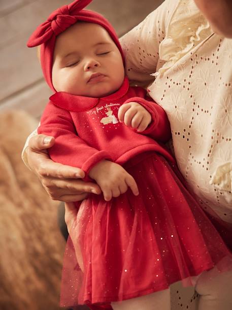 Weihnachtliches Baby-Set: Kleid, Haarband & Strumpfhose - rot - 1