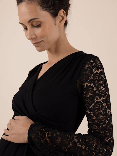 Kurzes Kleid für Schwangerschaft & Stillzeit CELINE LS ENVIE DE FRAISE - schwarz - 2