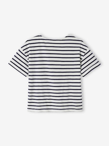 Geringeltes Mädchen T-Shirt mit Recycling-Baumwolle, personalisierbar - dunkelblau+rosa gestreift - 3