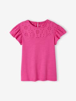 Maedchenkleidung-Mädchen T-Shirt mit Volantärmeln und Lochstickerei Oeko-Tex