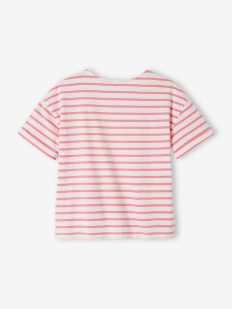 Geringeltes Mädchen T-Shirt mit Recycling-Baumwolle, personalisierbar - dunkelblau+rosa gestreift - 9