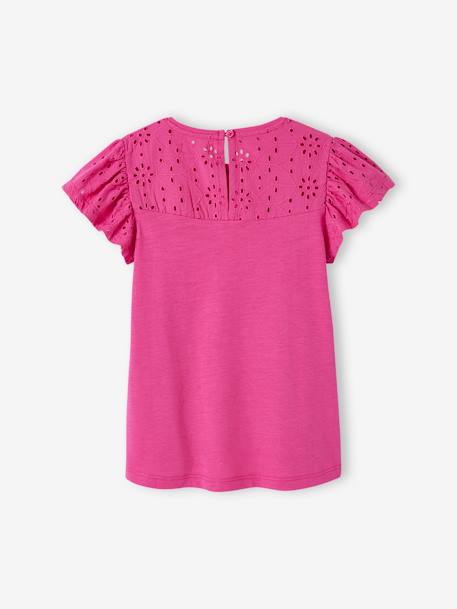 Mädchen T-Shirt mit Volantärmeln und Lochstickerei Oeko-Tex - dunkelrosa+fuchsia+hellgrün+koralle+marine+weiß - 5
