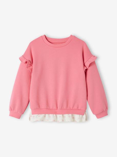 Mädchen Sweatshirt mit Volant-Saum personalisierbar - bonbon rosa+pastellgelb - 1