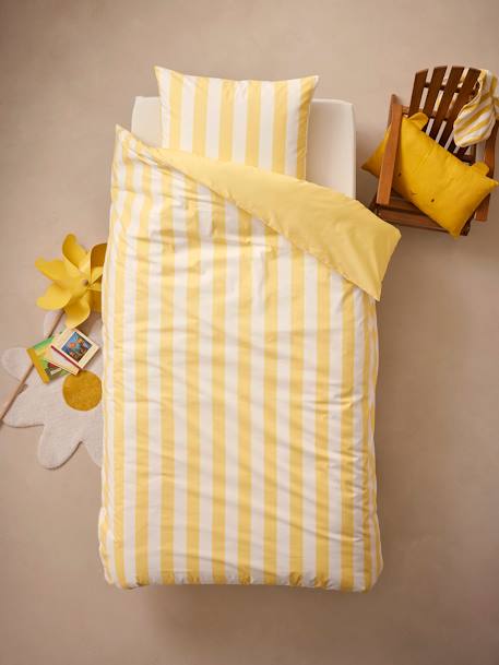 Kinder Bettwäsche-Set STRANDKORB mit Recycling-Baumwolle - gelb gestreift+grün gestreift+rosa gestreift - 1