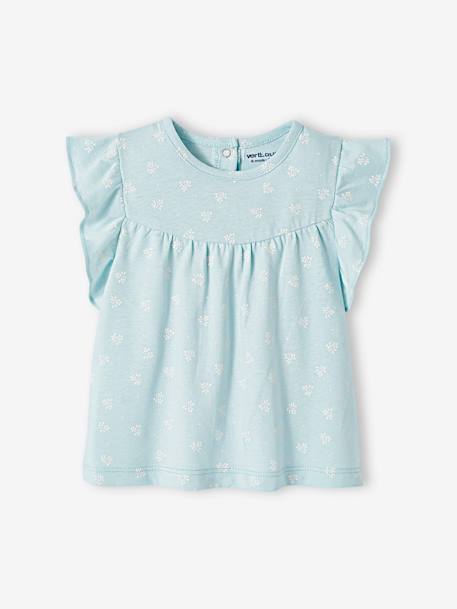 Mädchen Baby T-Shirt, Blumen Oeko-Tex - marine bedruckt+rosa bedruckt+türkis - 10