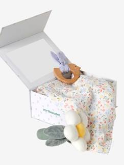 Baby Geschenk-Set: Schmusetuch, Rassel & Stoffbuch mit Geschenkverpackung, personalisierbar -  - [numero-image]