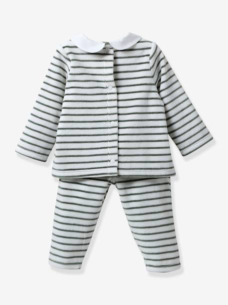 Baby Mädchen Schlafanzug mit Bubikragen CYRILLUS - wollweiß gestreift - 2