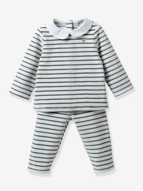 Baby Mädchen Schlafanzug mit Bubikragen CYRILLUS - wollweiß gestreift - 1