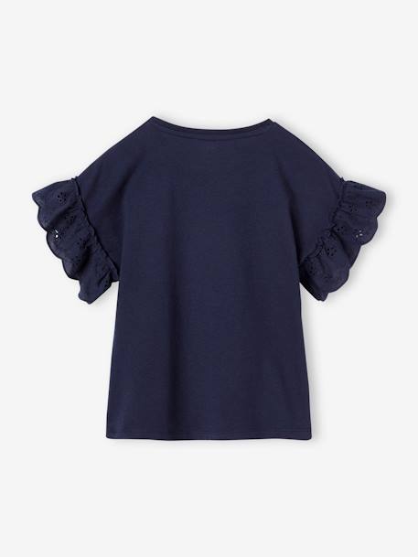 Mädchen T-Shirt mit Volantärmeln, Bio-Baumwolle - marine trust yourself+wollweiß katze - 2