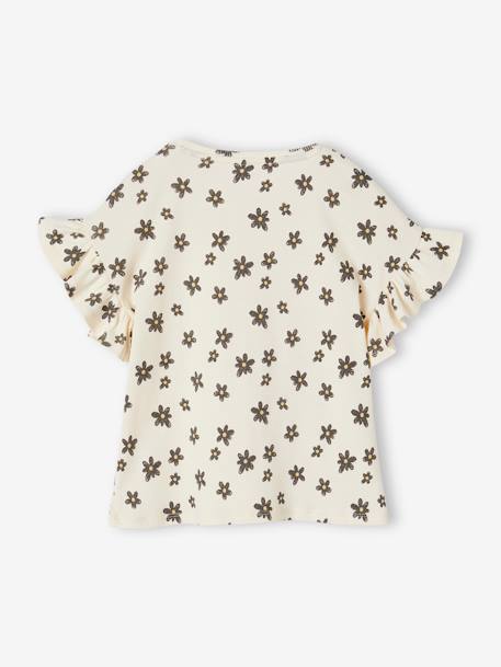 Geripptes Mädchen T-Shirt mit Recycling-Baumwolle - beige+weiß bedruckt - 5