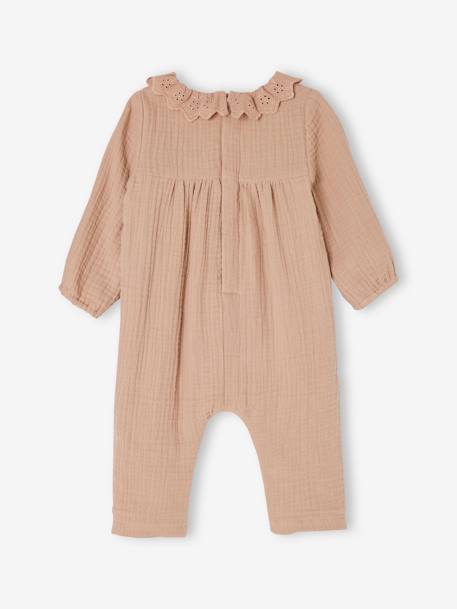 Mädchen Baby Overall, Lochstickerei - altrosa+cappuccino+wollweiß - 7