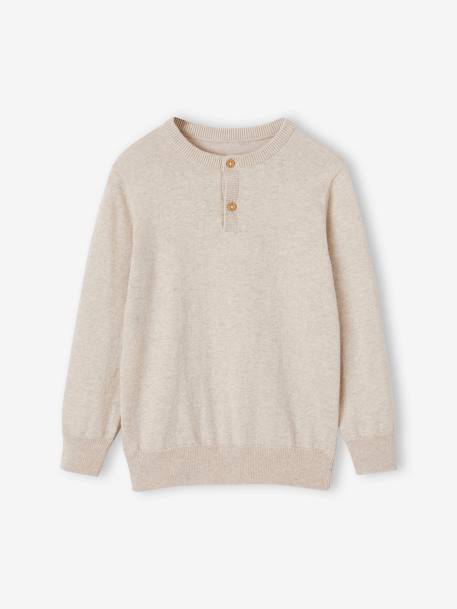 Jungen Pullover mit Henley-Ausschnitt Oeko-Tex, personalisierbar - beige meliert+blau meliert+mintgrün - 1