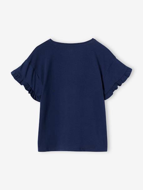 Mädchen T-Shirt mit Paillettenherz - blau gestreift+marine+wollweiß gestreift - 9