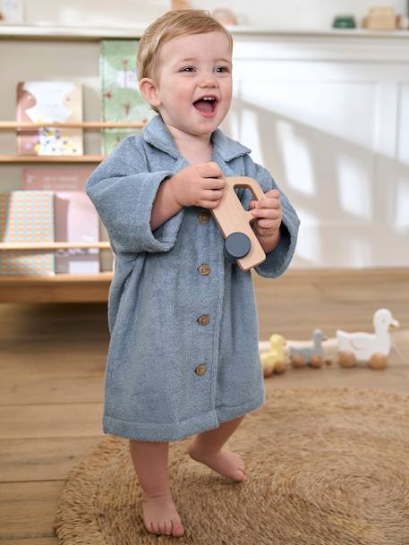 Baby Bademantel mit Recycling-Baumwolle, personalisierbar - beige+blau chambray+terrakotta - 5