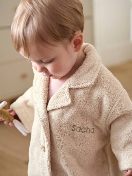 Baby Bademantel mit Recycling-Baumwolle, personalisierbar - beige+blau chambray+terrakotta - 2