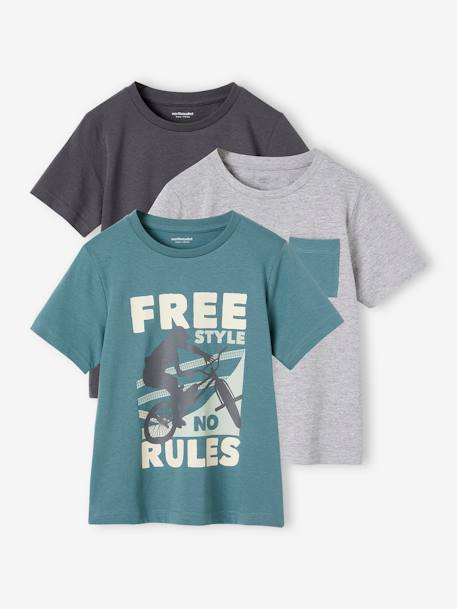 3er-Pack Jungen T-Shirts BASIC Oeko-Tex - aqua+azurblau+cappuccino+grün+weiß meliert - 1