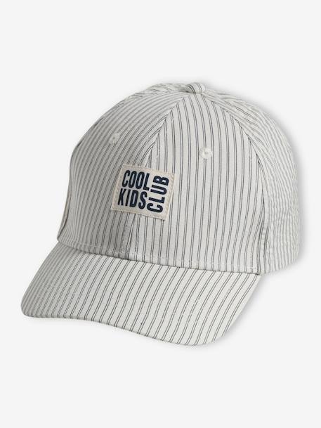 Jungen Cap mit Sticklabel vorn - beige gestreift+marine - 1