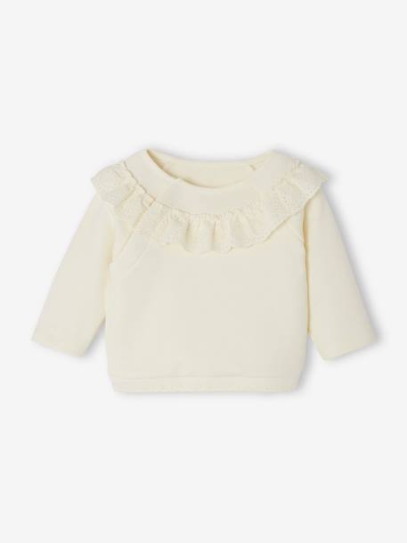 Baby Sweatshirt mit besticktem Volant - wollweiß - 2