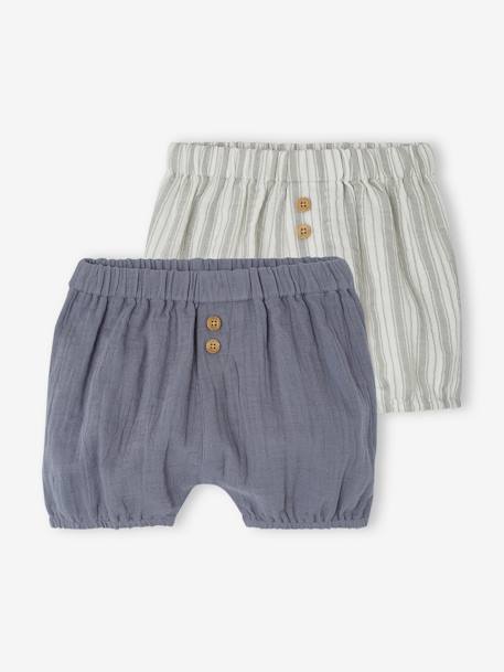 2er-Pack Baby Shorts aus Musselin - graublau+wollweiß - 1